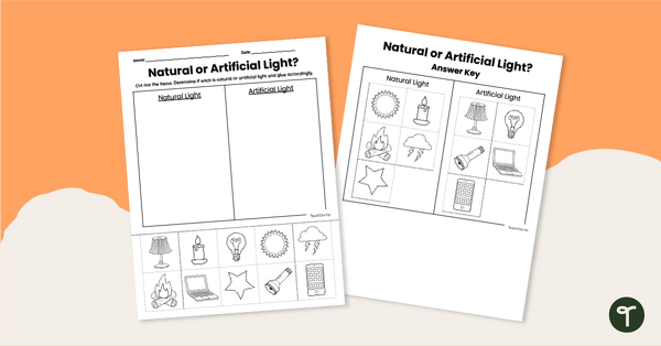 Go to Natural vs Artificial Light Worksheet - Cut and Paste teaching resource