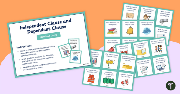 Go to Independent Clauses and Dependent Clauses Matching Game teaching resource