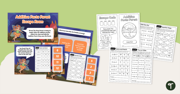 Go to Addition Fact Practice: Numbers to 20 Escape Room teaching resource