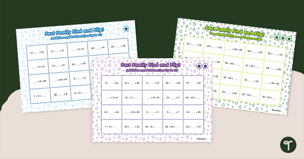 Go to Fact Family Find and Flip - Addition and Subtraction teaching resource