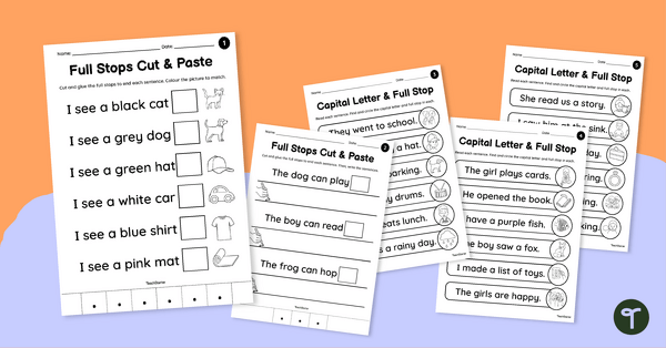 Go to Capital Letter and Full Stops Worksheet Set teaching resource