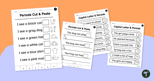 Go to Capital Letter and Periods Worksheet Set teaching resource
