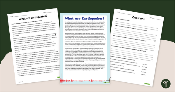 Go to Comprehension - What are Earthquakes? teaching resource