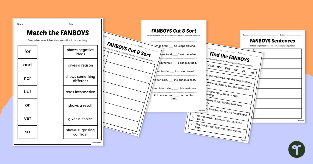 FANBOYS Worksheet Pack teaching resource