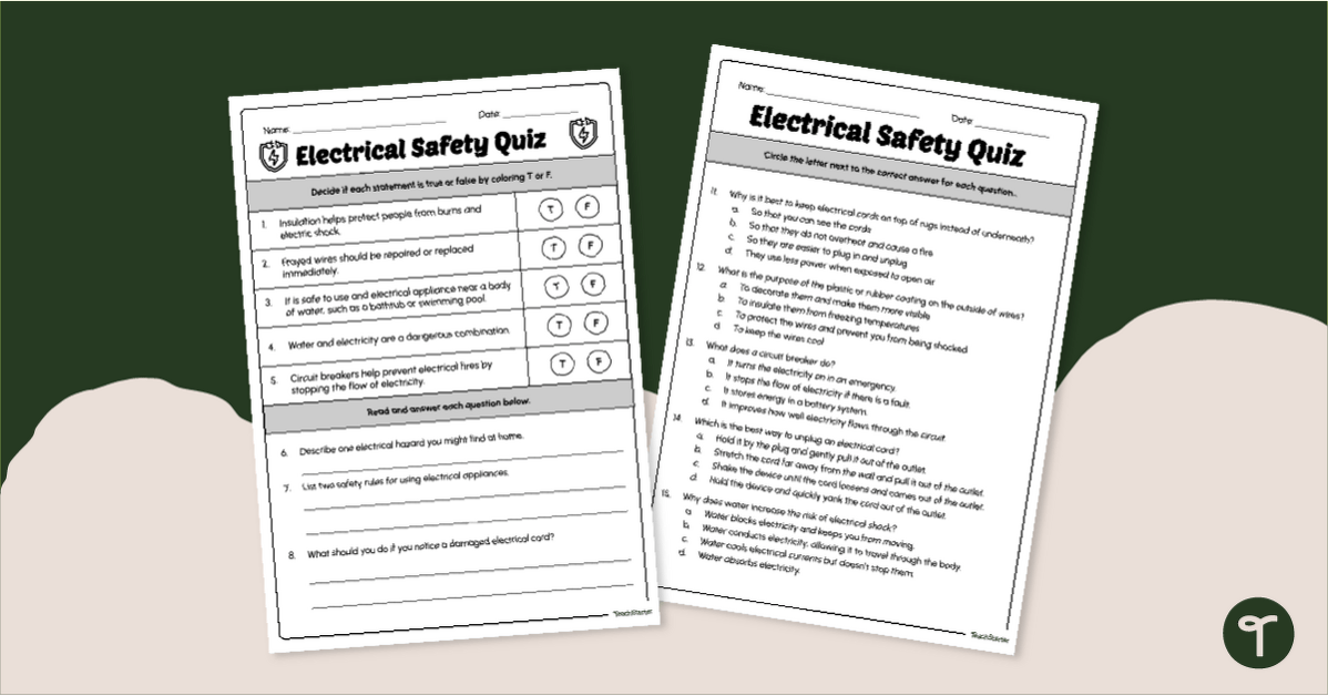 Electrical Safety Quiz teaching resource