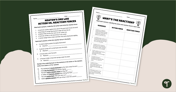 Go to Action vs. Reaction Force Worksheet Pack teaching resource