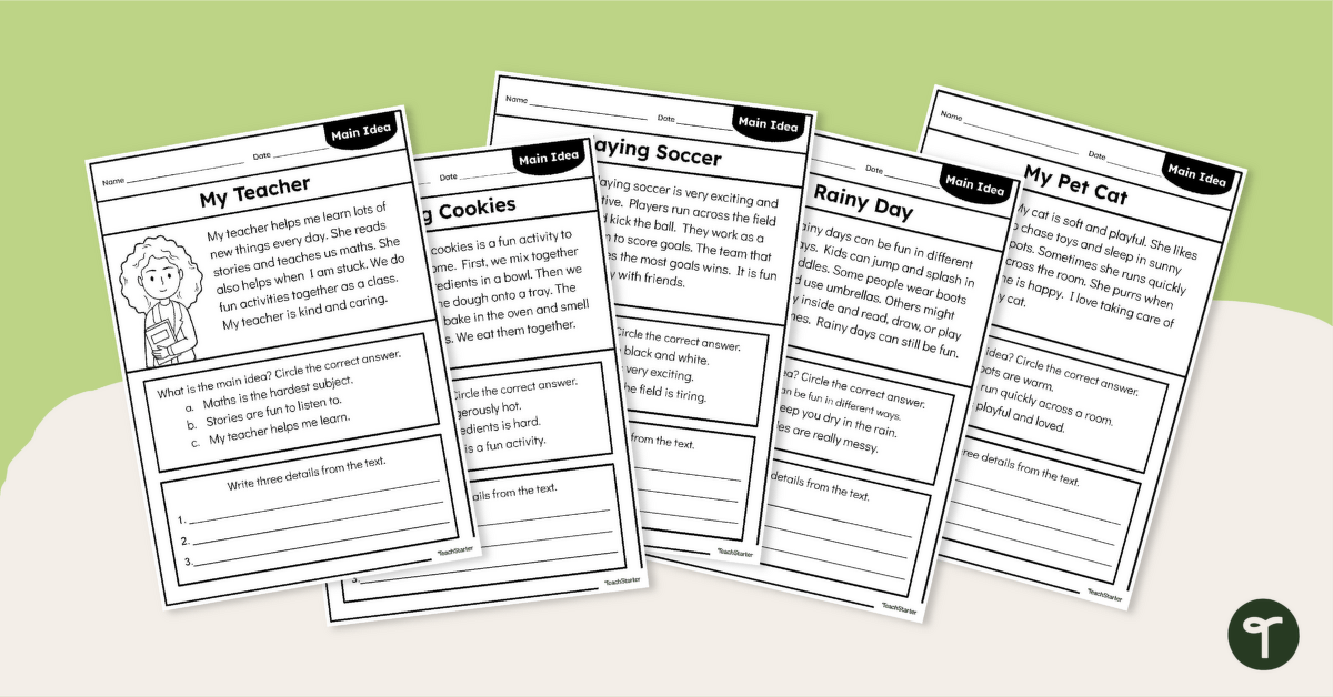 Finding the Main Idea Worksheet Set teaching resource