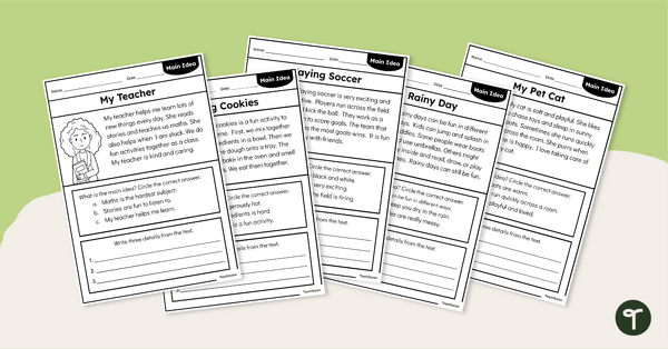 Go to Finding the Main Idea Worksheet Set teaching resource