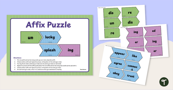 Go to Affix Puzzle Activity - Prefixes and Suffixes teaching resource
