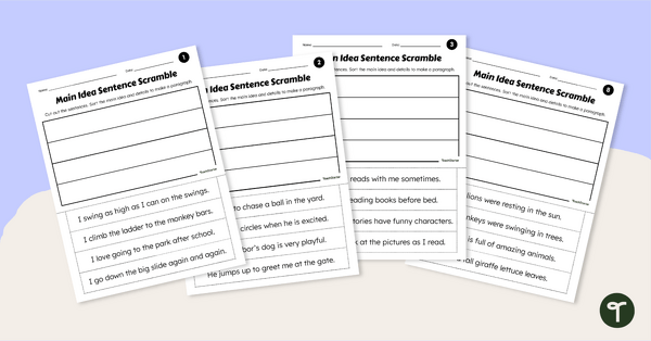 Go to Main Idea Cut and Paste Worksheet Set teaching resource