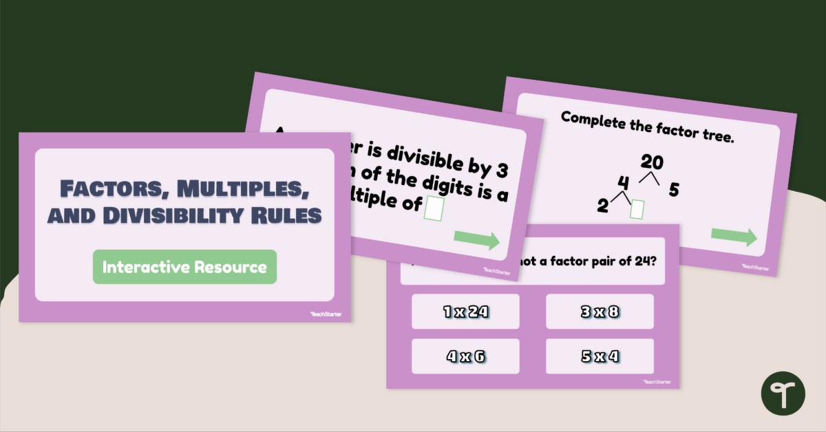 Factors, Multiples, and Divisibility Rules Interactive Task Cards teaching resource