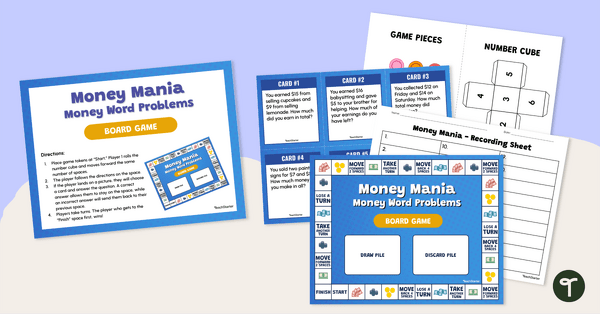 Go to Money Word Problems Addition and Subtraction Board Game teaching resource