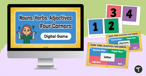 Go to Nouns, Verbs, Adjectives – Digital Four Corners Game teaching resource