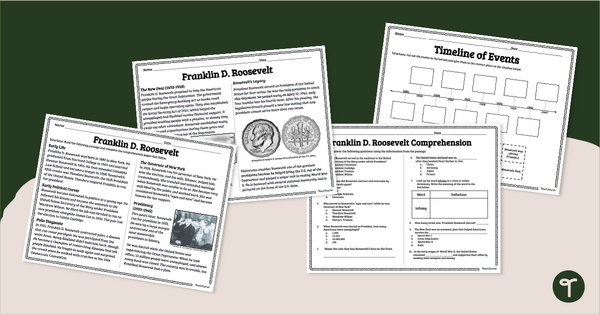 Go to Franklin D. Roosevelt Worksheet Pack - Comprehension teaching resource