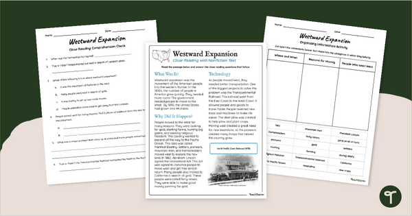 Go to Westward Expansion Reading Comprehension Worksheet Pack teaching resource