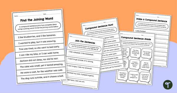 Go to Compound Sentences Worksheet Pack teaching resource