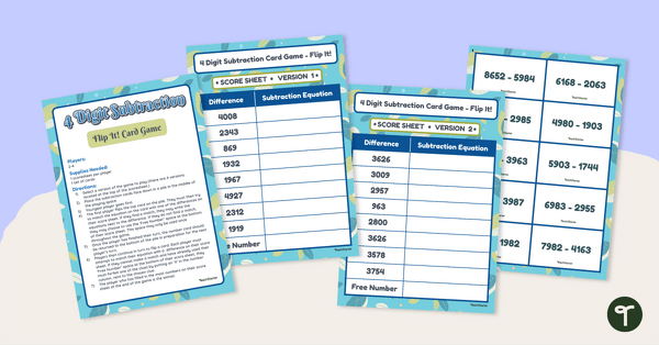 Go to 4 Digit Subtraction - Flip It Card Game teaching resource
