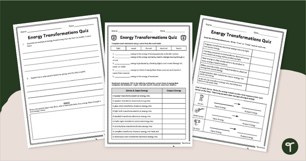 Go to Energy Transformation Quiz teaching resource