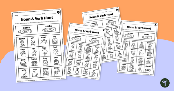 Go to Noun and Verb Sort Worksheet Set teaching resource