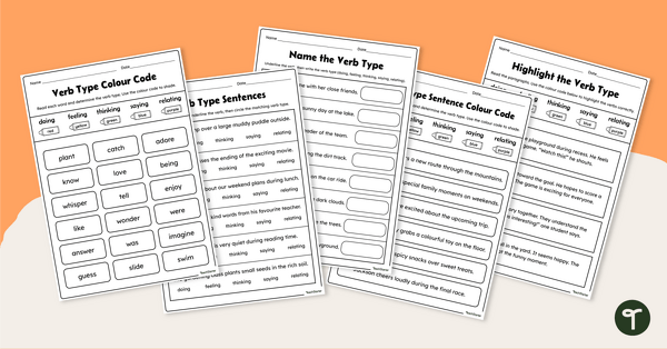 Go to Types of Verbs Worksheet Pack teaching resource