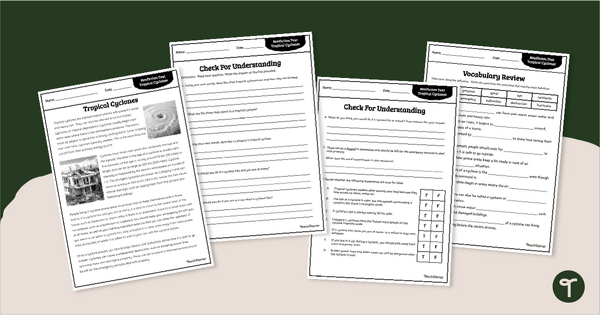 Go to Tropical Cyclone Worksheet Pack - Year 6 Comprehension teaching resource