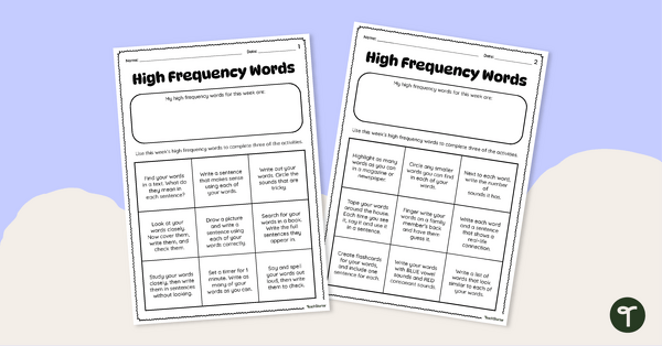Go to High Frequency Words Activity Grds teaching resource