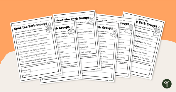 Go to Verb Groups Worksheet Pack teaching resource