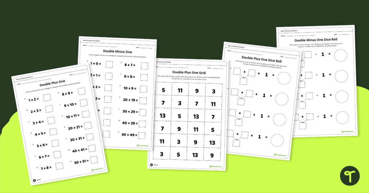 Near Doubles Worksheet Pack teaching resource