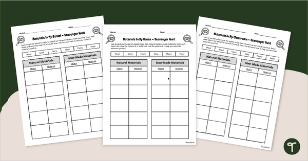 Go to Natural vs Man-Made Materials Scavenger Hunt teaching resource