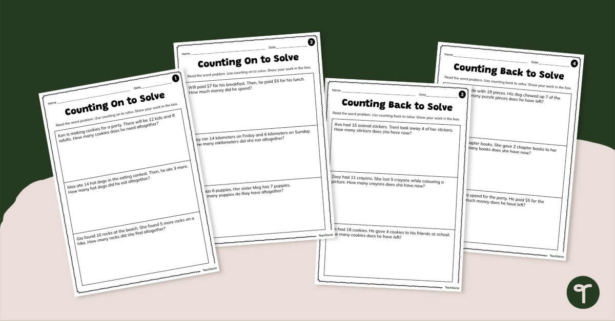 Counting On and Counting Back Worksheets teaching resource
