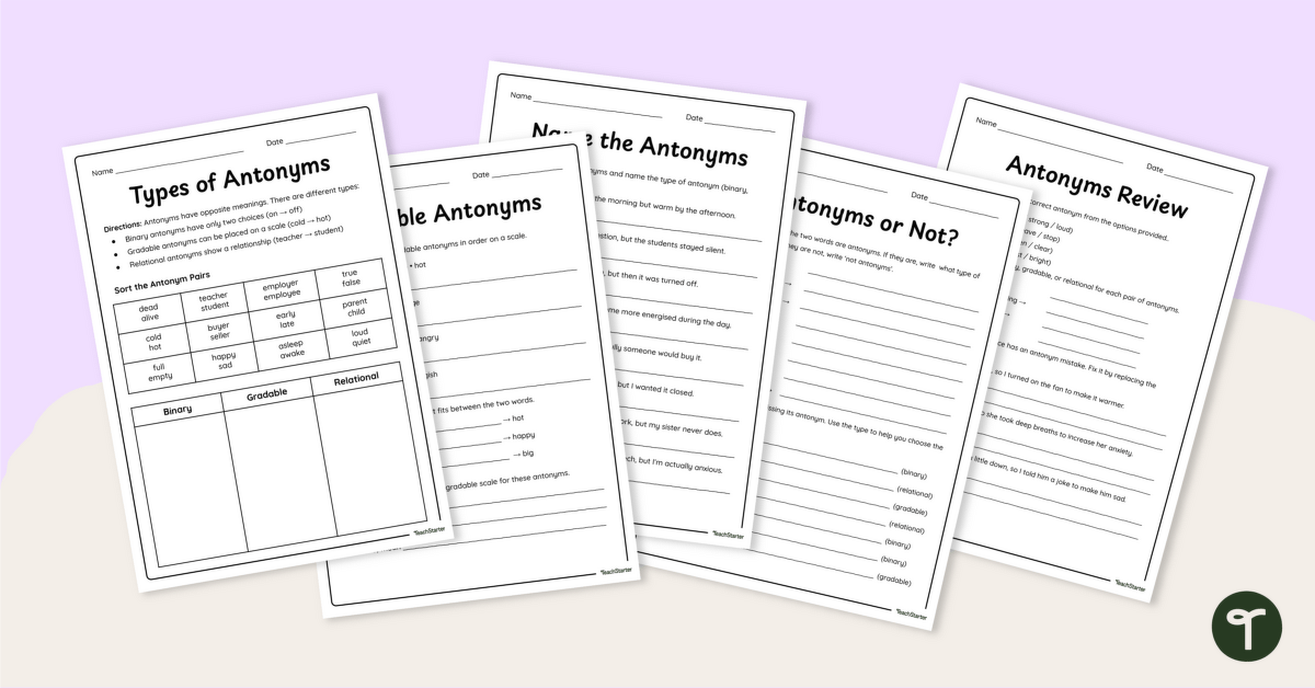 Shades of Meaning in Antonyms Worksheet Pack teaching resource