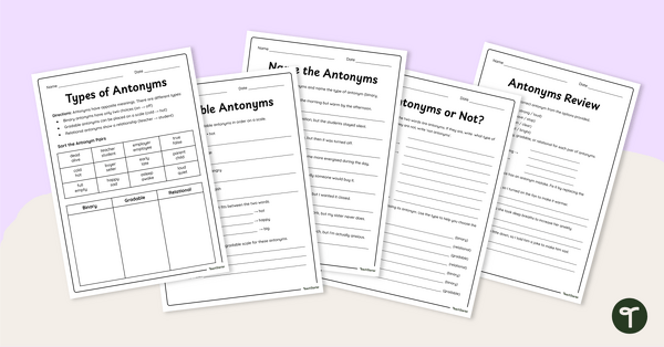 Go to Shades of Meaning in Antonyms Worksheet Pack teaching resource