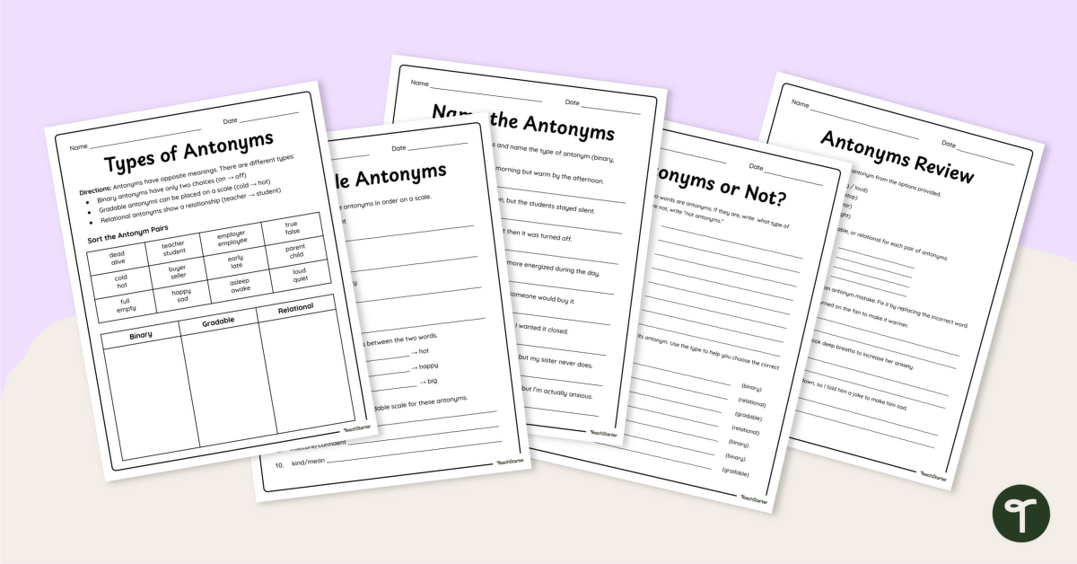 Shades of Meaning in Antonyms Worksheet Pack teaching resource