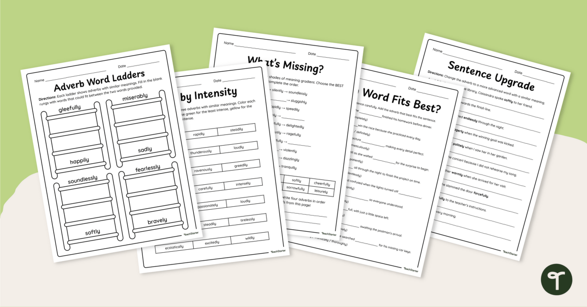 Shades of Meaning in Adverbs Worksheet Pack teaching resource