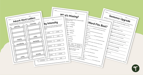 Go to Shades of Meaning in Adverbs Worksheet Pack teaching resource