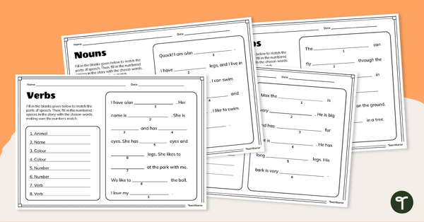 Go to Parts of Speech Fill-in-the-Blanks Worksheets teaching resource