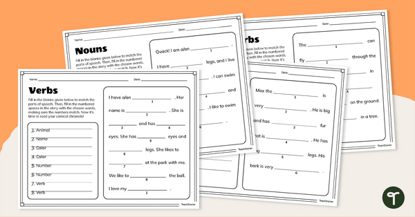 Go to Parts of Speech Fill-in-the-Blanks Worksheets teaching resource