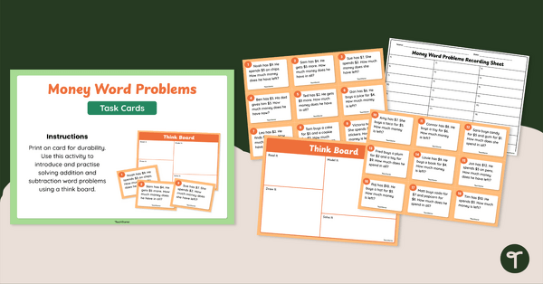 Go to Money Word Problems with Think Board - Year 1 teaching resource