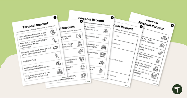 Go to Personal Recounts Sequencing Worksheet Pack teaching resource