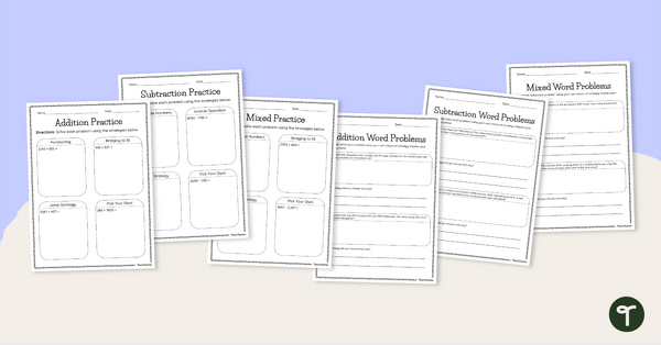 Go to Addition and Subtraction Strategies Worksheet Pack teaching resource