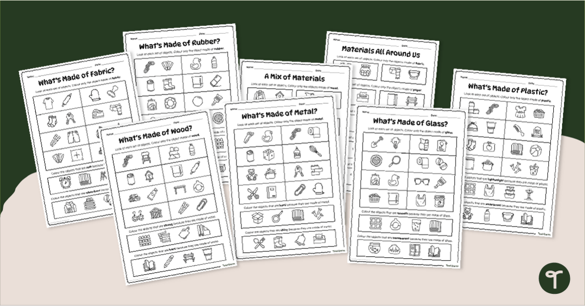 Material Properties Worksheet Pack (F-2) teaching resource