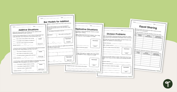 Go to Year 3 Word Problems - Additive and Multiplicative Situations Worksheet Pack teaching resource