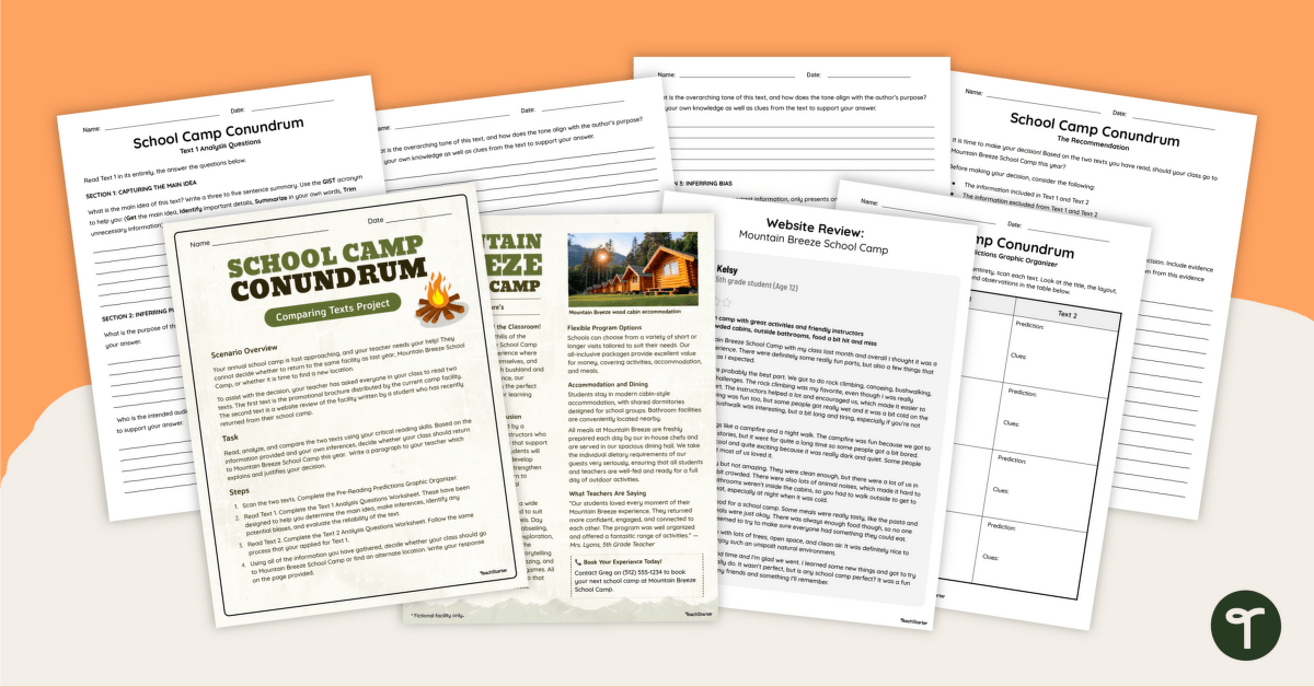 Critical Literacy Reading Task – School Camp Conundrum teaching resource