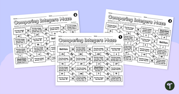 Go to Comparing Integers – Math Mazes teaching resource
