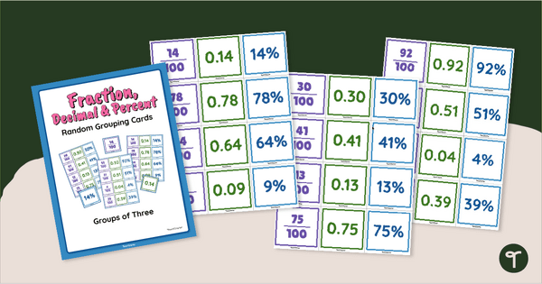 Go to Fraction, Decimal & Percent Random Grouping Cards teaching resource