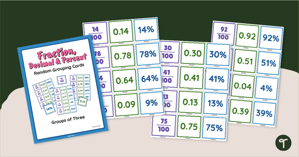 Fraction, Decimal & Percent Random Grouping Cards teaching resource