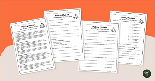 Go to Recycling Plastic and Glass Worksheet Pack teaching resource