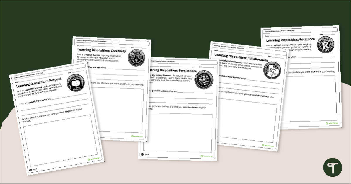 Learning Dispositions Reflection Worksheets (Lower Years) teaching resource