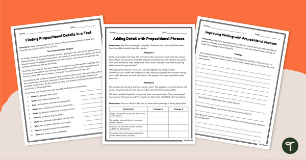 Go to Prepositional Phrases in Context Worksheet Pack teaching resource