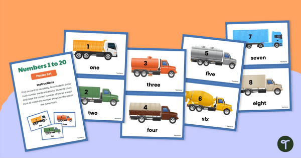 Go to 1 to 20 Dump Truck Number Cards teaching resource